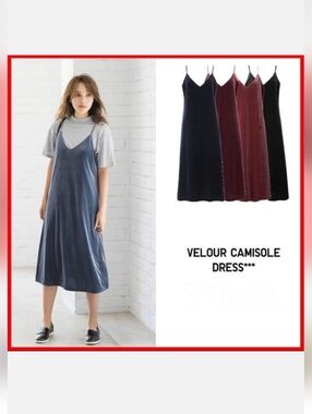 Uniqlo Velour Camisole Midi Dress in Blue